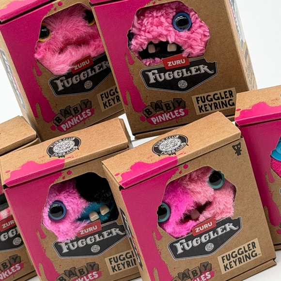 ZURU Fuggler Baby Pinkles Fuggler Keyring Plush Pink Valentine Complete Set of 6 - Picture 15 of 15